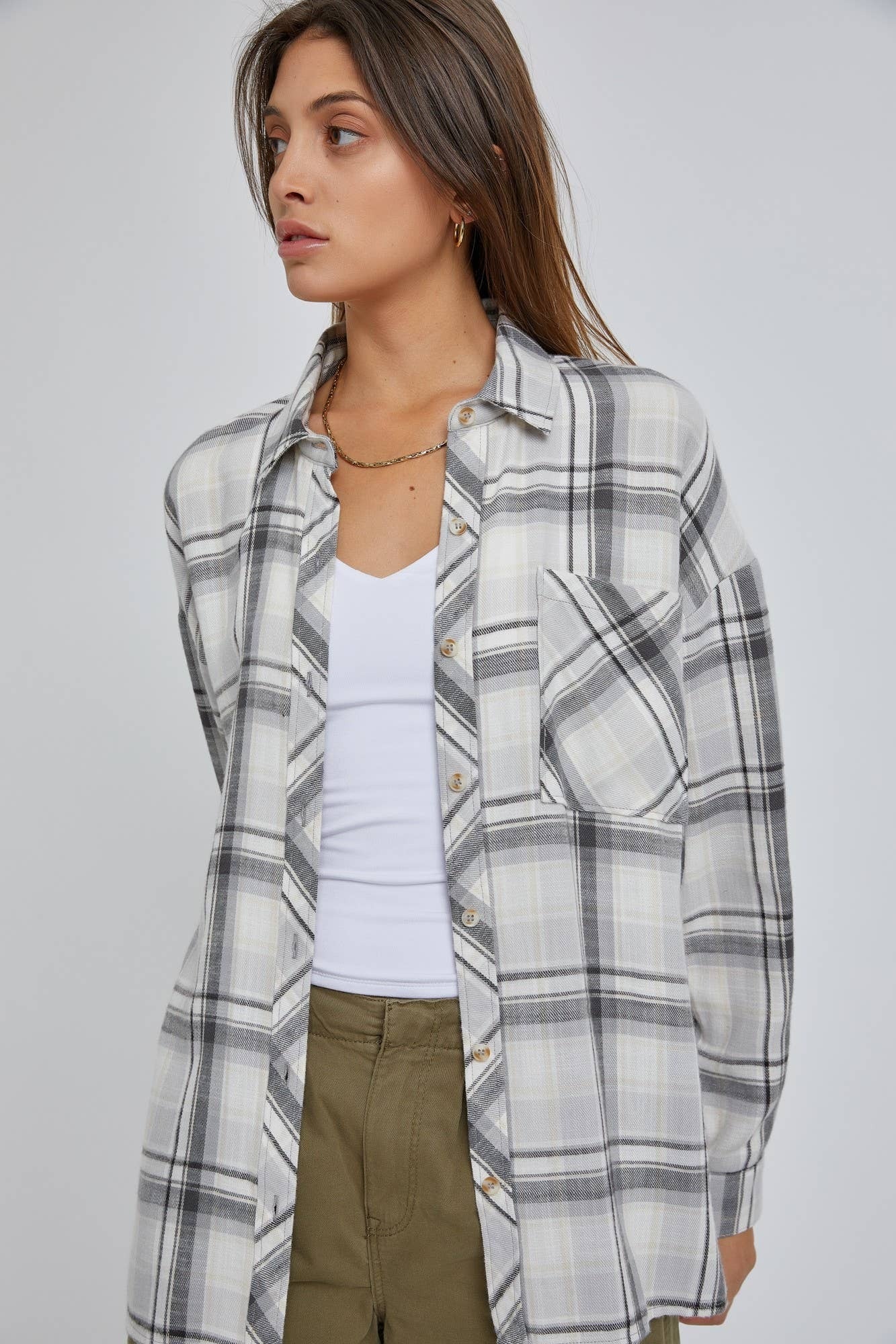Oversized Boyfriend Flannel Shirt (Grey) The Shoppe On Broad 346